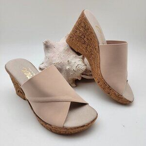 Onex Christina Italian Blush/Champagne Elastic on Cork Wedge Sandal Size 9